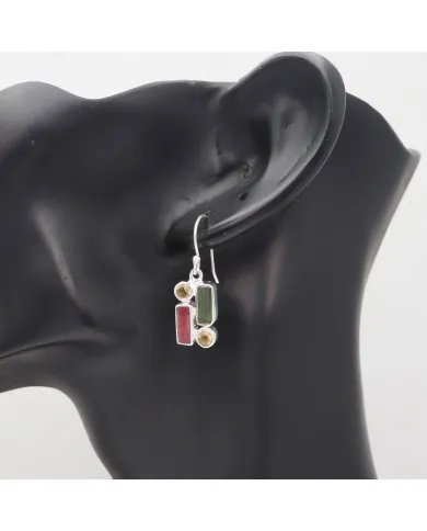 Tourmaline & Citrine Earrings - Sterling Silver Earrings Ear Wire Earrings Handmade Dangle Earrings Women's Earrings