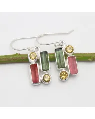 Tourmaline & Citrine Dangle Earrings - 925 Sterling Silver Jewelry