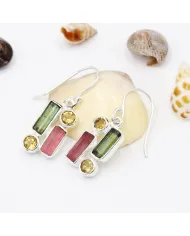 Tourmaline & Citrine Dangle Earrings - 925 Sterling Silver Jewelry