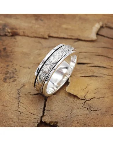 Design Spinner Ring - 925 Sterling Silver Ring Statement Ring Handmade Ring Meditation Ring Stress Relief Ring Gifted Jewelry