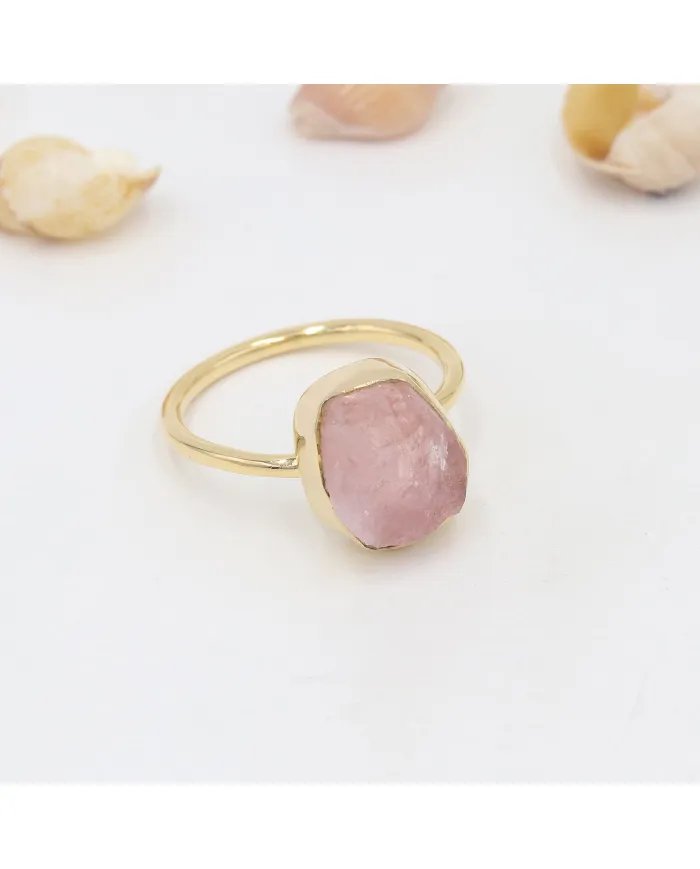 Natural Morganite Ring - Sterling Silver Gold Plated Ring Handmade Ring Love Ring Engagement Ring for Her