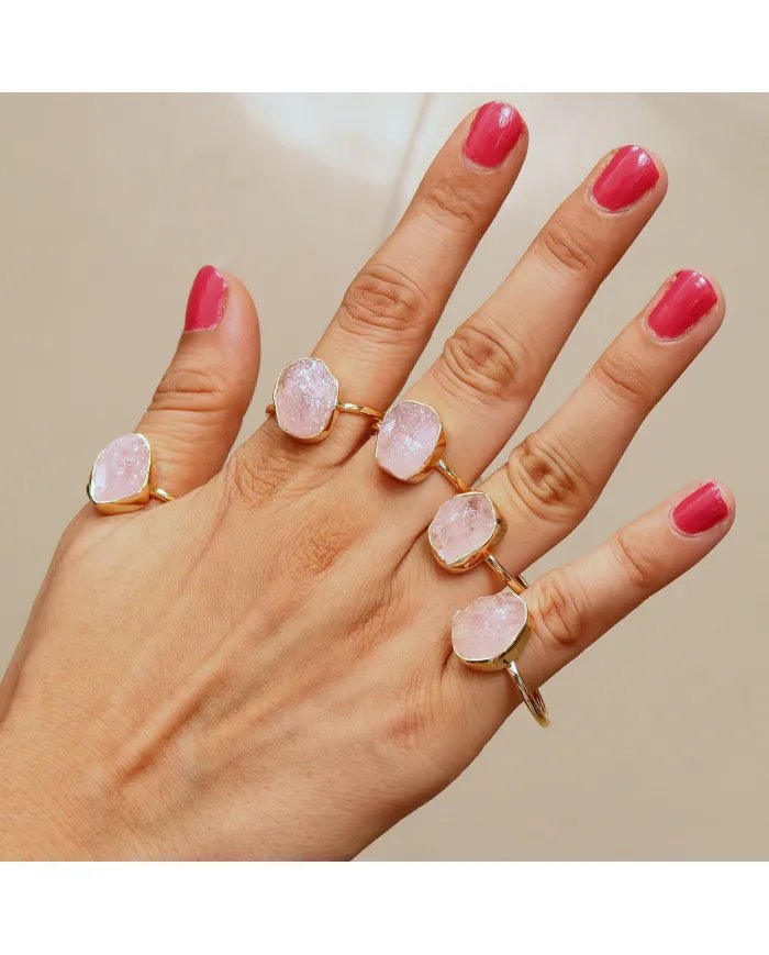 Natural Morganite Ring - Sterling Silver Gold Plated Ring Handmade Ring Love Ring Engagement Ring for Her