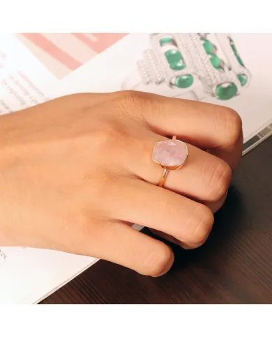 Natural Morganite Ring - Sterling Silver Gold Plated Ring Handmade Ring Love Ring Engagement Ring for Her