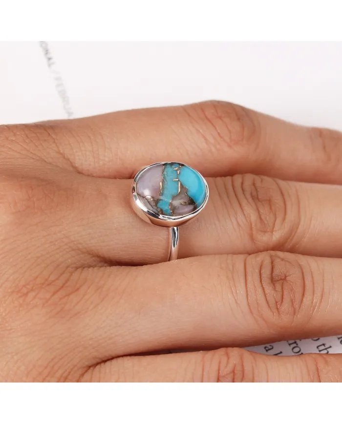 Blue Copper Turquoise Ring - 925 Sterling Silver Handmade Jewelry