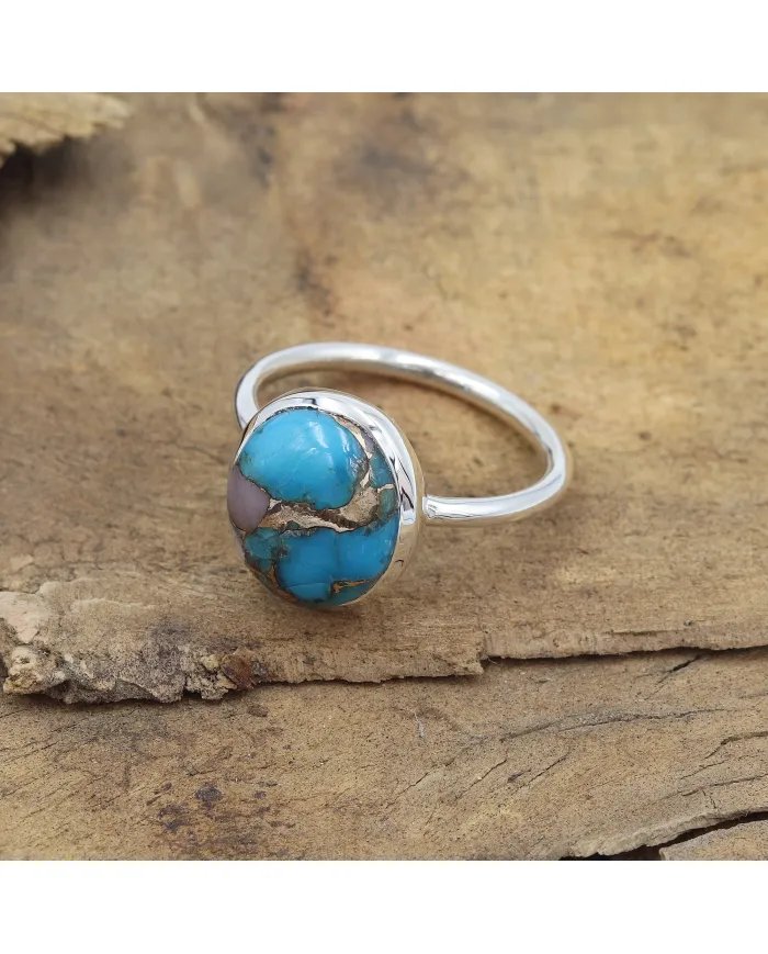 Natural Spiny Oyster Copper Turquoise Ring - Sterling Silver Ring Handmade Ring Vibrant Unique Ring Statement Ring Gift for Her