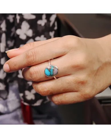 Blue Copper Turquoise Ring - 925 Sterling Silver Handmade Jewelry