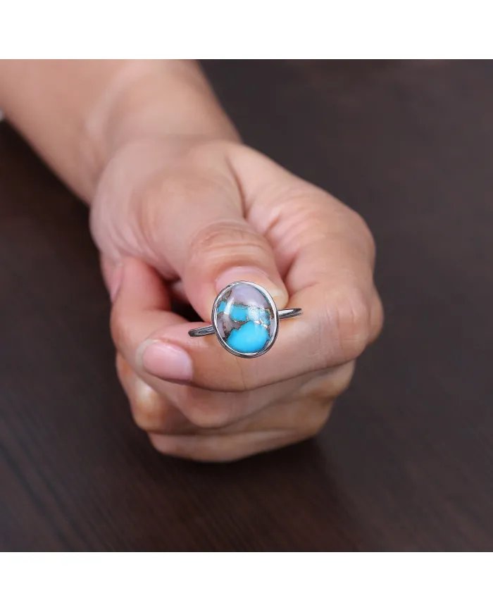 Blue Copper Turquoise Ring - 925 Sterling Silver Handmade Jewelry