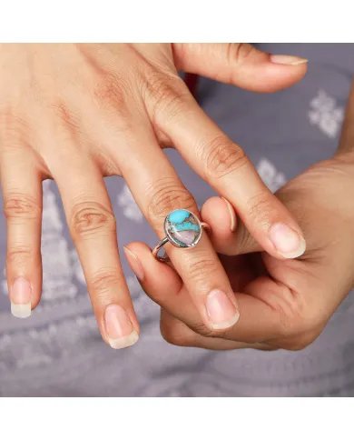 Blue Copper Turquoise Ring - 925 Sterling Silver Handmade Jewelry