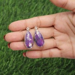 Turquoise Earrings, Silver Earrings, Purple Copper Earrings, December Birthstone, Ear Wire Earrings, Teardrop Earrings for Women