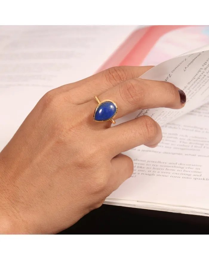 Lapis Lazuli Ring - 925 Sterling Silver Gold Plated Gemstone Jewelry