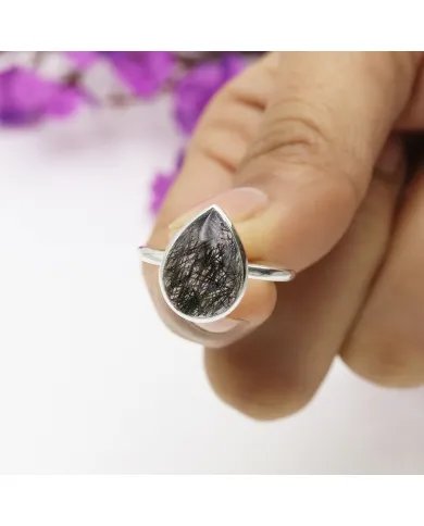 Tourmalinated Quartz Ring - 925 Sterling Silver Gemstone Jewelry