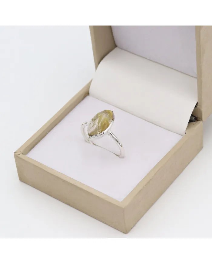 Rutilated Quartz Gemstone Ring - Sterling Silver Handmade Ring Statement Ring Unique Ring for Women