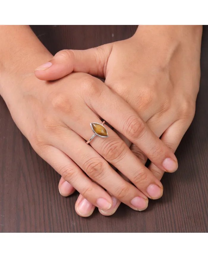 Tiger Eye Gemstone Ring - Sterling Silver Handmade Ring Statement Ring Unique Ring for Women