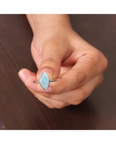 Larimar Gemstone Ring - Sterling Silver Handmade Ring Statement Ring Unique Ring for Women