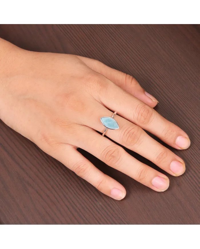 Larimar Gemstone Ring - Sterling Silver Handmade Ring Statement Ring Unique Ring for Women