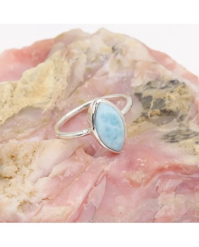 Larimar Gemstone Ring - Sterling Silver Handmade Ring Statement Ring Unique Ring for Women