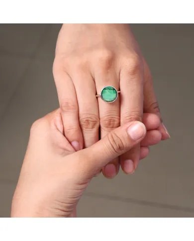 Green Glass Gemstone Ring - Sterling Silver Ring Dainty Ring Minimalist Ring Handmade Ring Versatile Ring for Her