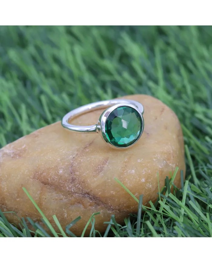 Green Glass Gemstone Ring - Sterling Silver Ring Dainty Ring Minimalist Ring Handmade Ring Versatile Ring for Her