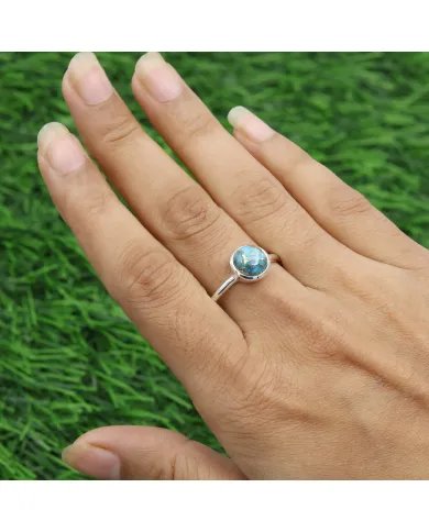 Natural Blue Copper Turquoise Ring - Sterling Silver Ring Handmade Ring Minimalist Ring Round Shape Bohemian Ring