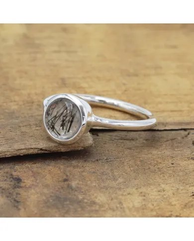 Tourmalinated Quartz Ring - Sterling Silver Ring Handmade Ring Minimalist Ring Unisex Ring