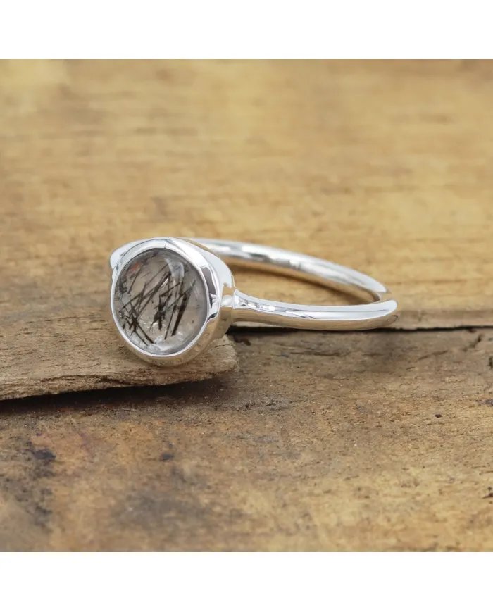 Tourmalinated Quartz Ring - Sterling Silver Ring Handmade Ring Minimalist Ring Unisex Ring