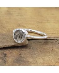 Tourmalinated Quartz Ring - Sterling Silver Ring Handmade Ring Minimalist Ring Unisex Ring