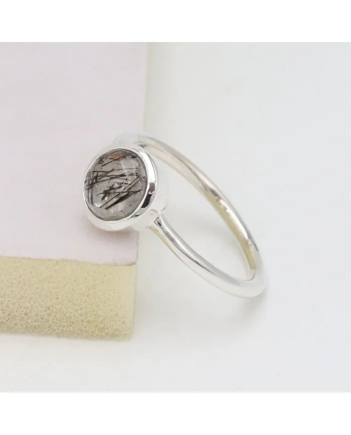 Tourmalinated Quartz Ring - Sterling Silver Ring Handmade Ring Minimalist Ring Unisex Ring