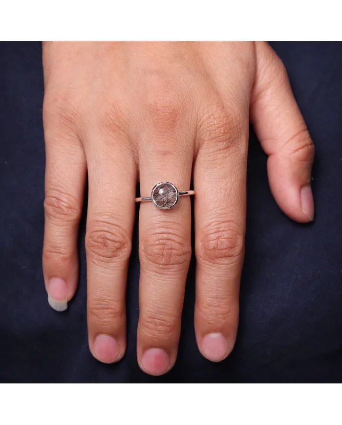 Tourmalinated Quartz Ring - Sterling Silver Ring Handmade Ring Minimalist Ring Unisex Ring