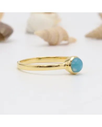 Ocean Beauty Larimar Ring - Sterling Silver Gold Plated Minimalist Gemstone Ring