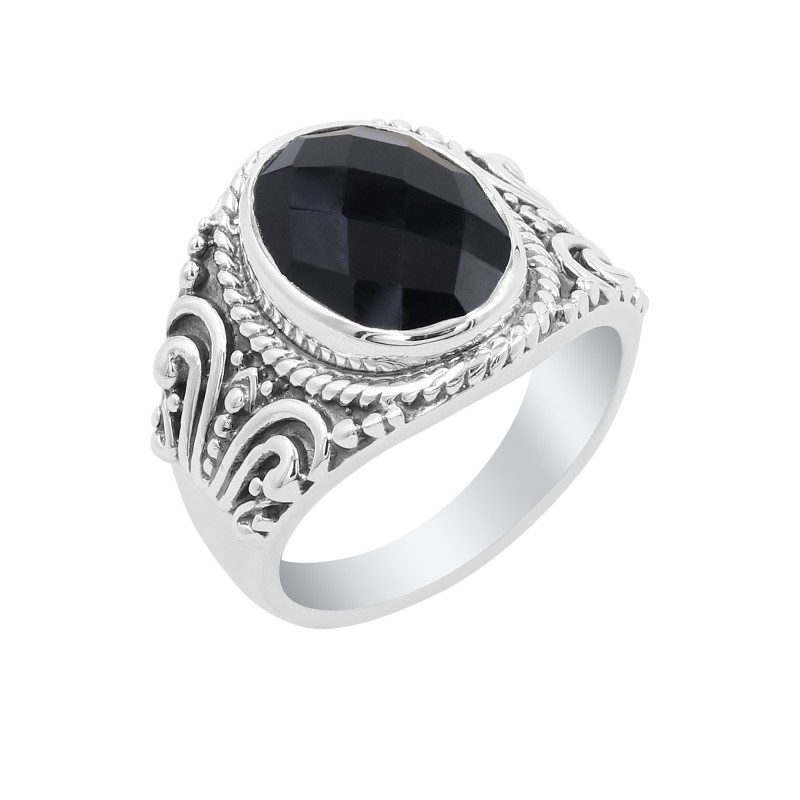 Black Onyx Men's Ring in 925 Sterling Silver, Oval Shape Onyx Gemstone, Handmade Jewelry