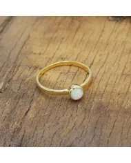 Genuine Ethiopian Opal Ring - Sterling Silver Gold Plated Ring Dainty Ring October Birthstone Ring for Her