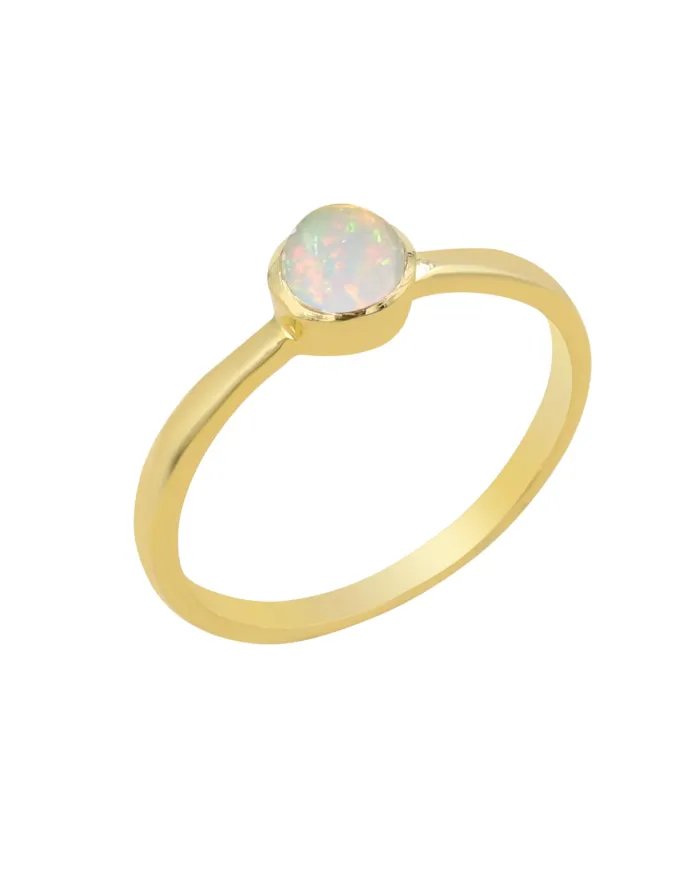 Genuine Ethiopian Opal Ring - Sterling Silver Gold Plated Ring Dainty Ring October Birthstone Ring for Her