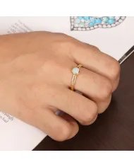 Genuine Ethiopian Opal Ring - Sterling Silver Gold Plated Ring Dainty Ring October Birthstone Ring for Her