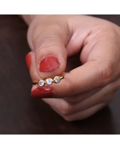 Moonstone Half Eternity Ring - Sterling Silver Gold Plated Ring Dainty Handmade Ring for Women