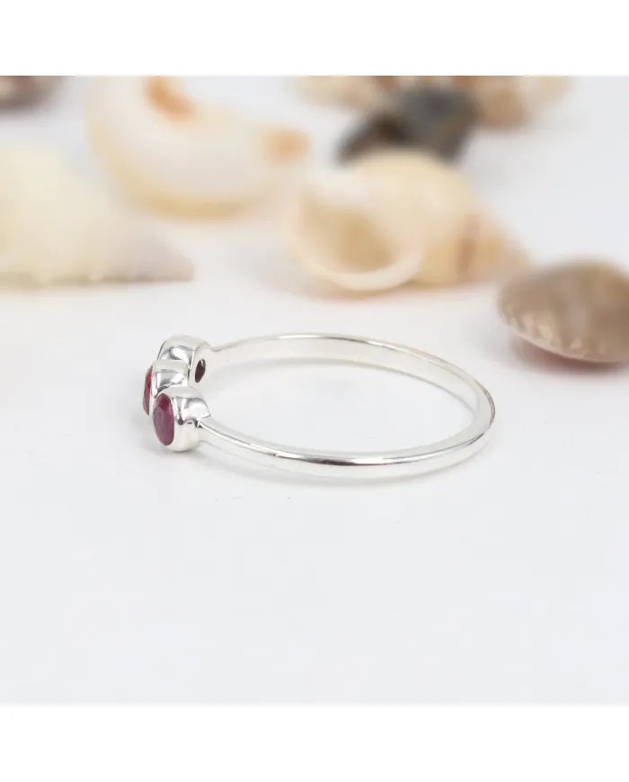 Natural Ruby Ring - Sterling Silver Half Eternity Band Ring Handcrafted Jewelry