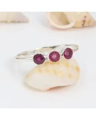 Natural Ruby Ring - Sterling Silver Half Eternity Band Ring Handcrafted Jewelry