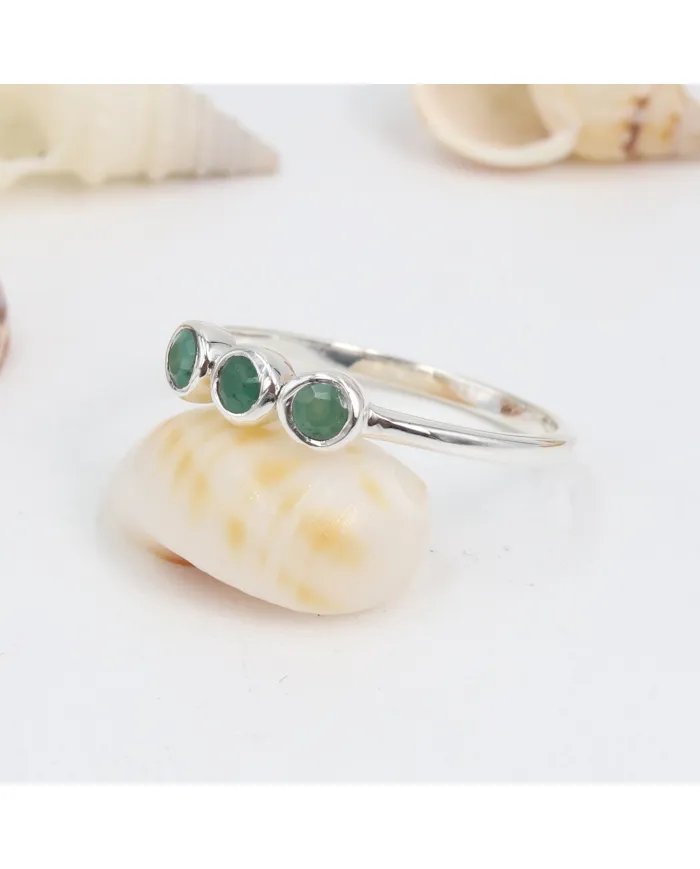 Dainty Emerald Ring - Sterling Silver Half Eternity Band Ring Handmade Minimalist Ring for Women