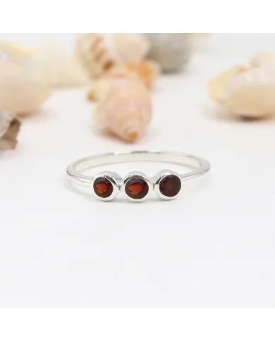 Red Garnet Ring - Sterling Silver Half Eternity Band Ring Handmade Dainty Ring for Her