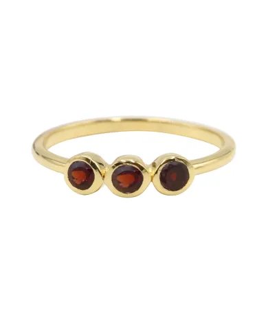 Red Garnet Ring - Sterling Silver Gold Plated Ring Half Eternity Band Ring Handmade Dainty Ring for Her
