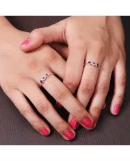 Genuine Amethyst Ring - Sterling Silver Half Eternity Band Ring Handmade Unique Jewelry