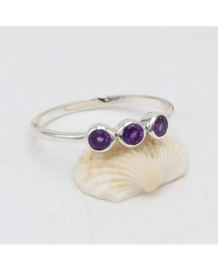 Genuine Amethyst Ring - Sterling Silver Half Eternity Band Ring Handmade Unique Jewelry