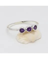 Genuine Amethyst Ring - Sterling Silver Half Eternity Band Ring Handmade Unique Jewelry