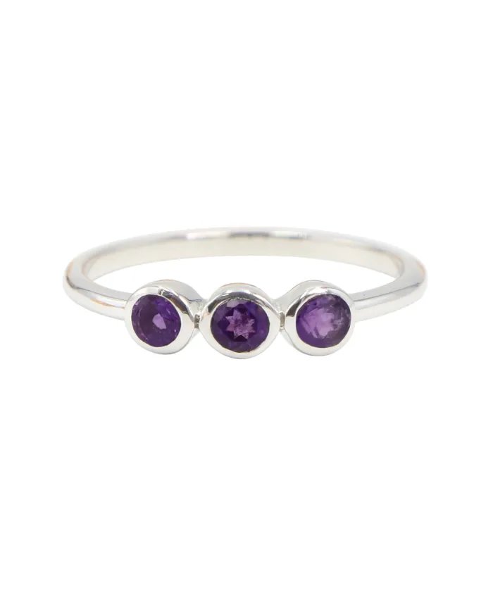 Genuine Amethyst Ring - Sterling Silver Half Eternity Band Ring Handmade Unique Jewelry