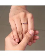 Genuine Amethyst Ring - Sterling Silver Gold Plated Half Eternity Band Ring Handmade Unique Jewelry