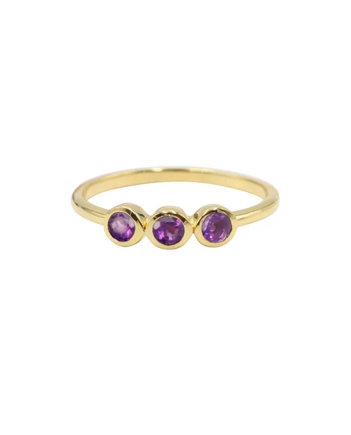 Genuine Amethyst Ring - Sterling Silver Gold Plated Half Eternity Band Ring Handmade Unique Jewelry