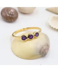 Genuine Amethyst Ring - Sterling Silver Gold Plated Half Eternity Band Ring Handmade Unique Jewelry
