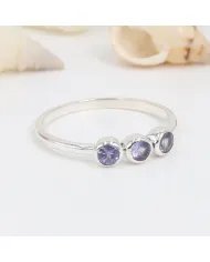 Vintage Tanzanite Ring - Sterling Silver Half Eternity Band Ring Handmade Dainty Jewelry