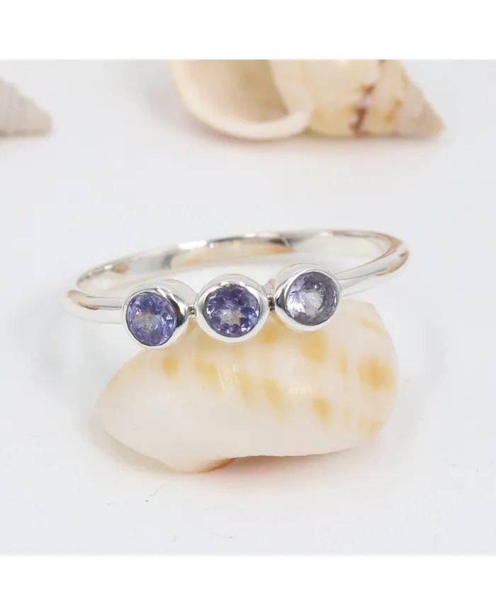 Vintage Tanzanite Ring - Sterling Silver Half Eternity Band Ring Handmade Dainty Jewelry