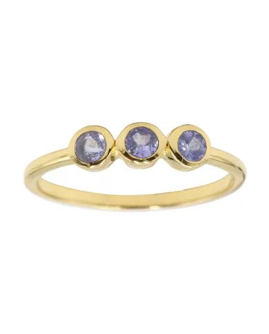 Vintage Tanzanite Ring - Sterling Silver with Gold Plated Half Eternity Band Ring Handmade Dainty Jewelry