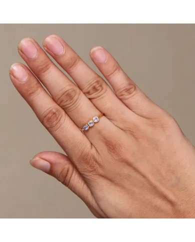 Vintage Tanzanite Ring - Sterling Silver with Gold Plated Half Eternity Band Ring Handmade Dainty Jewelry